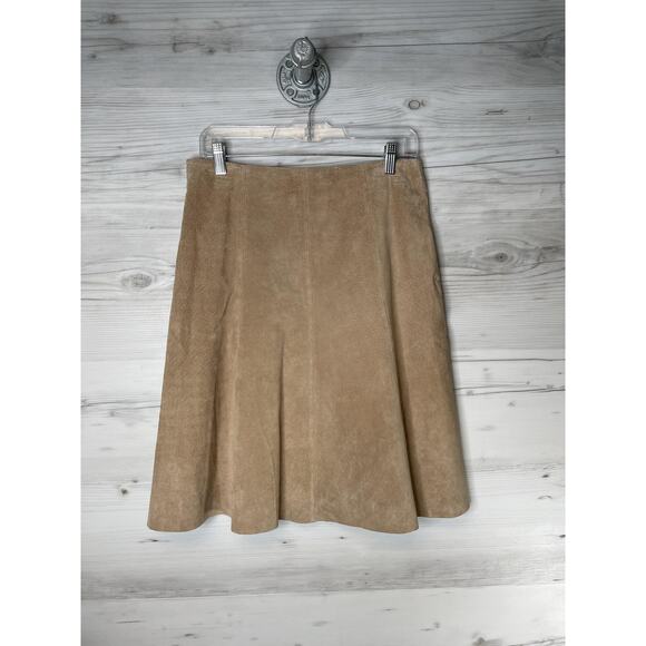 Daisy Fuentes Skirt Womens 2 Khaki Suede A-Line Flare Midi Side Zip Lined Gored - Picture 4 of 8